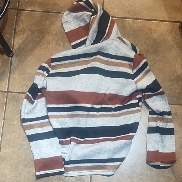 # 0069 Maurices Hooded Striped Coatigan in Gray, Black, Brown & Rust - Picture 3 of 3